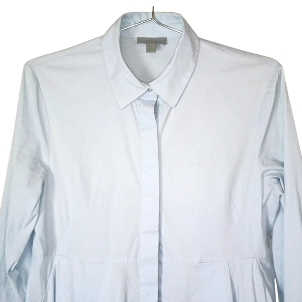 COS Light Blue Cotton High Low Hem Long Sleeve‎ Shirt Dress Size 6